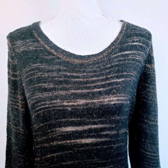 APT. 9 Sweater Dress, Black Gold Shimmery Sparkly Knit Soft Long Sleeve Career L - Picture 5 of 14